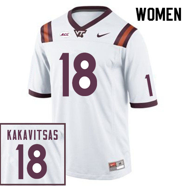 Women #18 William Kakavitsas Virginia Tech Hokies College Football Jerseys Sale-White